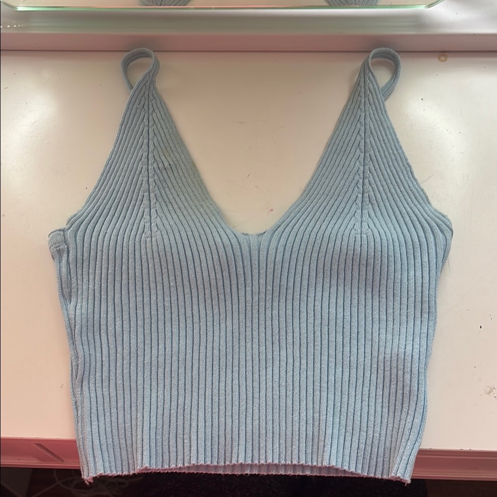 Light Blue Ribbed Knit Top